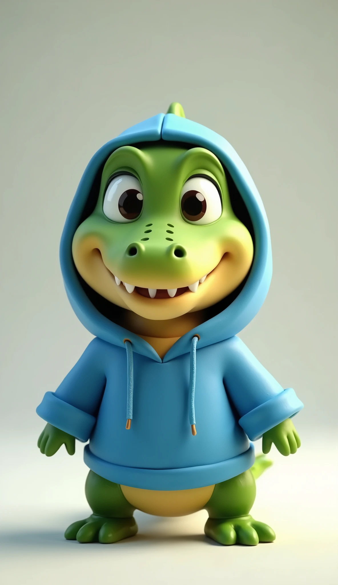 Perfect centering, Looking at the camera, a close up 2/3 of a cartoon baby crocodile wearing a blue hoodie, full body, happy, 3 d animation demo reel, 3d animation, 3 d animation, 3 d animated movie, 3d animated, 3 d animated, tv commercial, clay animation, cgi animation, cute! c4d, cute 3 d render, pixar 3 d animation style, 4 k, 3 d cartoon