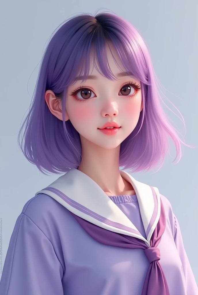 Pretty Korean girl bangs youtuber lavender hair in uniform