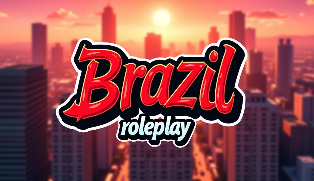 a banner (1980x1080) with a cartoon city in the background out of focus, a logo with the word BRAZIL written in graffiti, below written ROLEPLAY, red and black colors