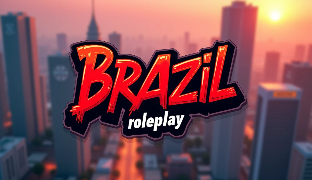 a banner (1980x1080) with a cartoon city in the background out of focus, a logo with the word BRAZIL written in graffiti, below written ROLEPLAY, red and black colors
