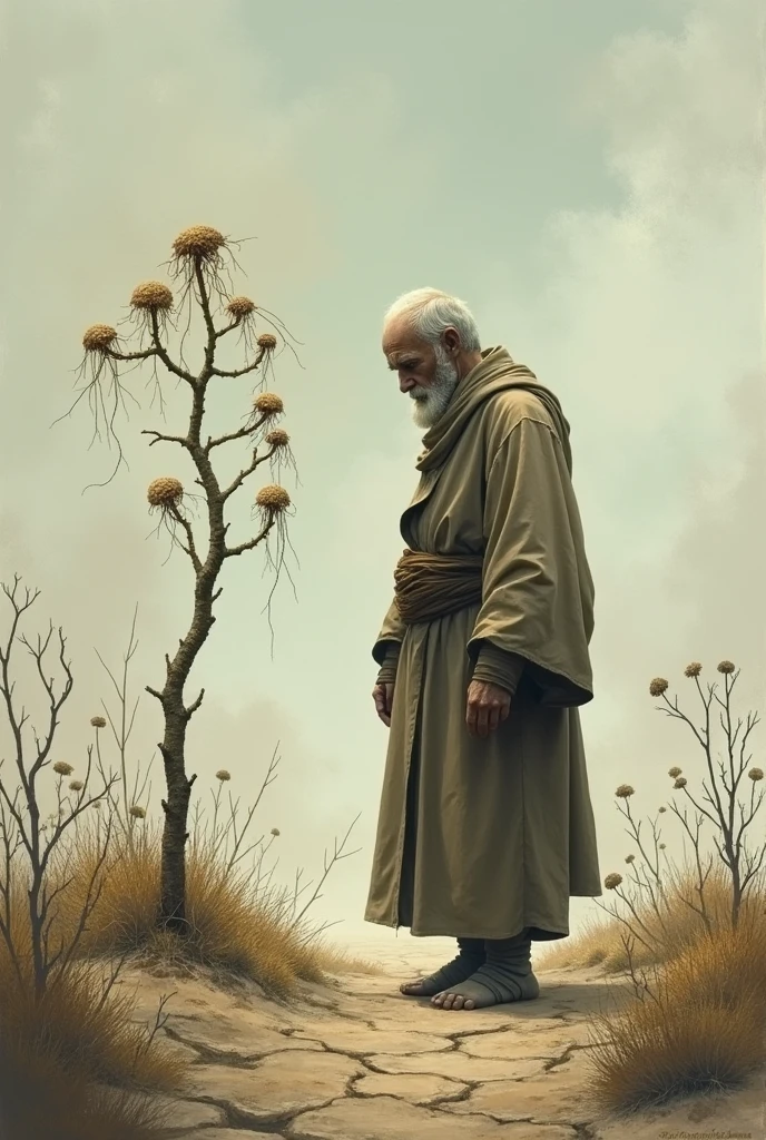 Monk found a withered plant
