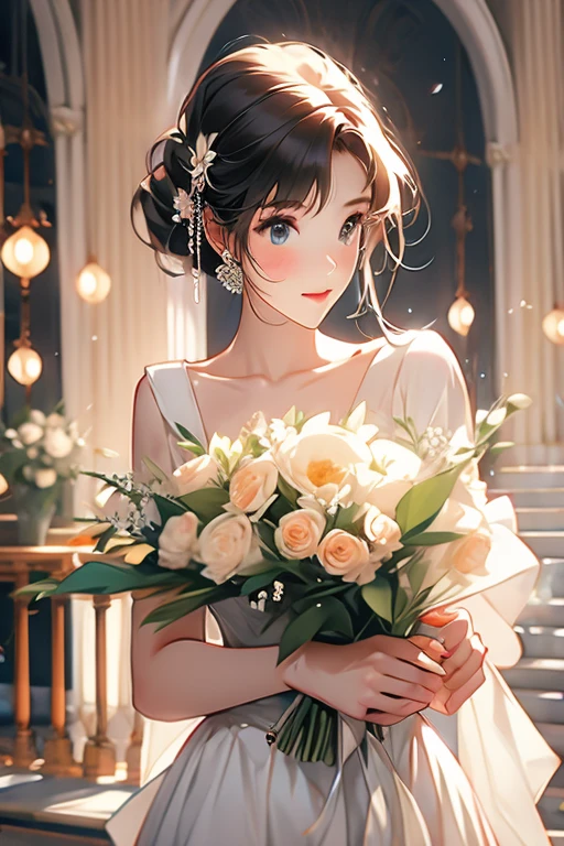 Holding a bouquet