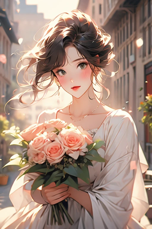Holding a bouquet