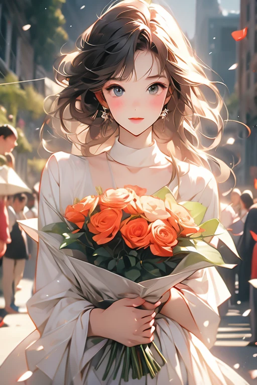 Holding a bouquet