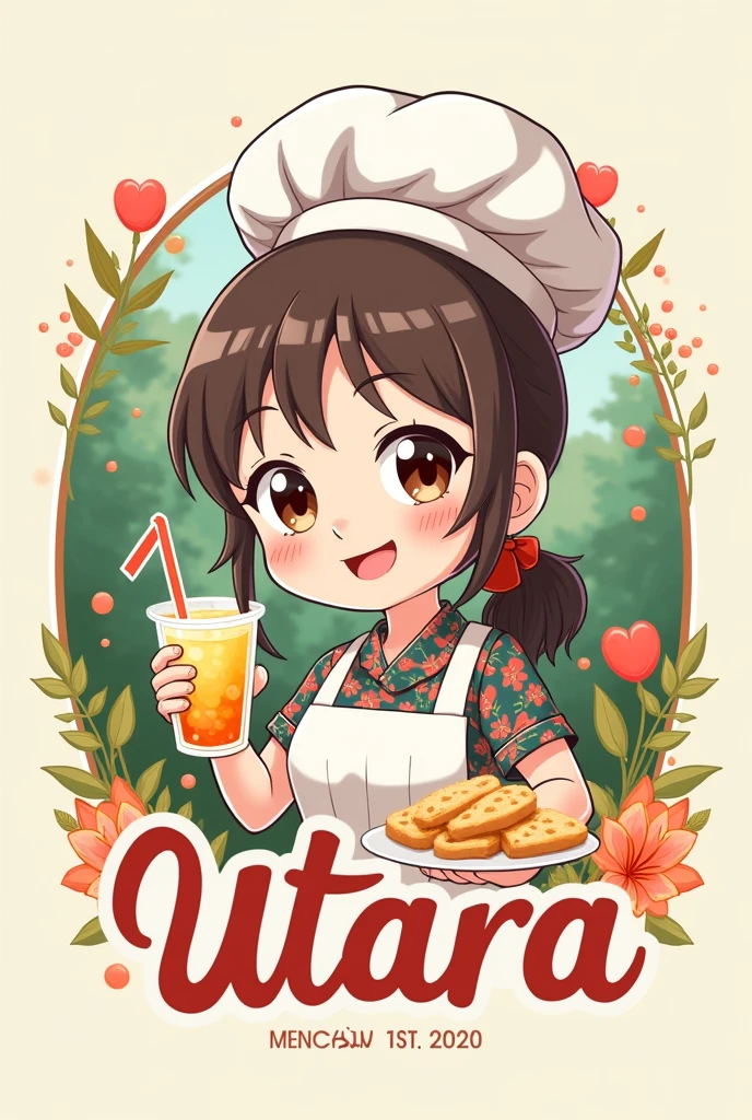 Cold drinks and fried snack shop cute anime chef girl logo name is UTARA