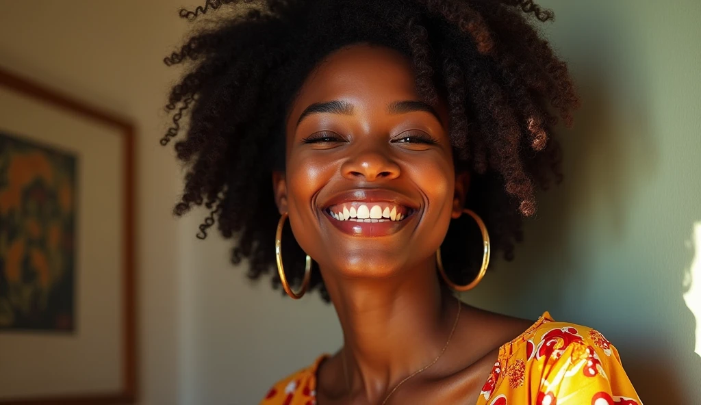 A big picture of a happy black beautiful woman 