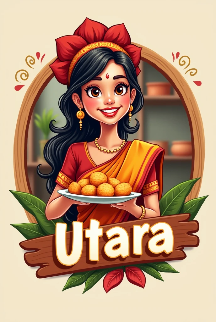 Cold drinks and fried snack shop cute indian chef girl logo name is UTARA