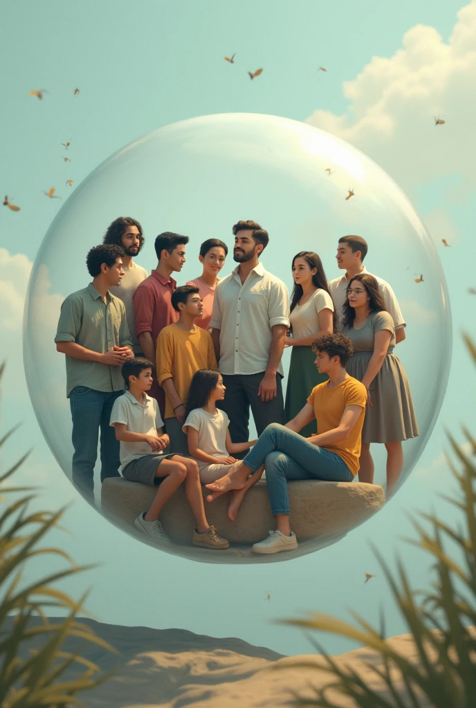 Group of people from different classes in a bubble