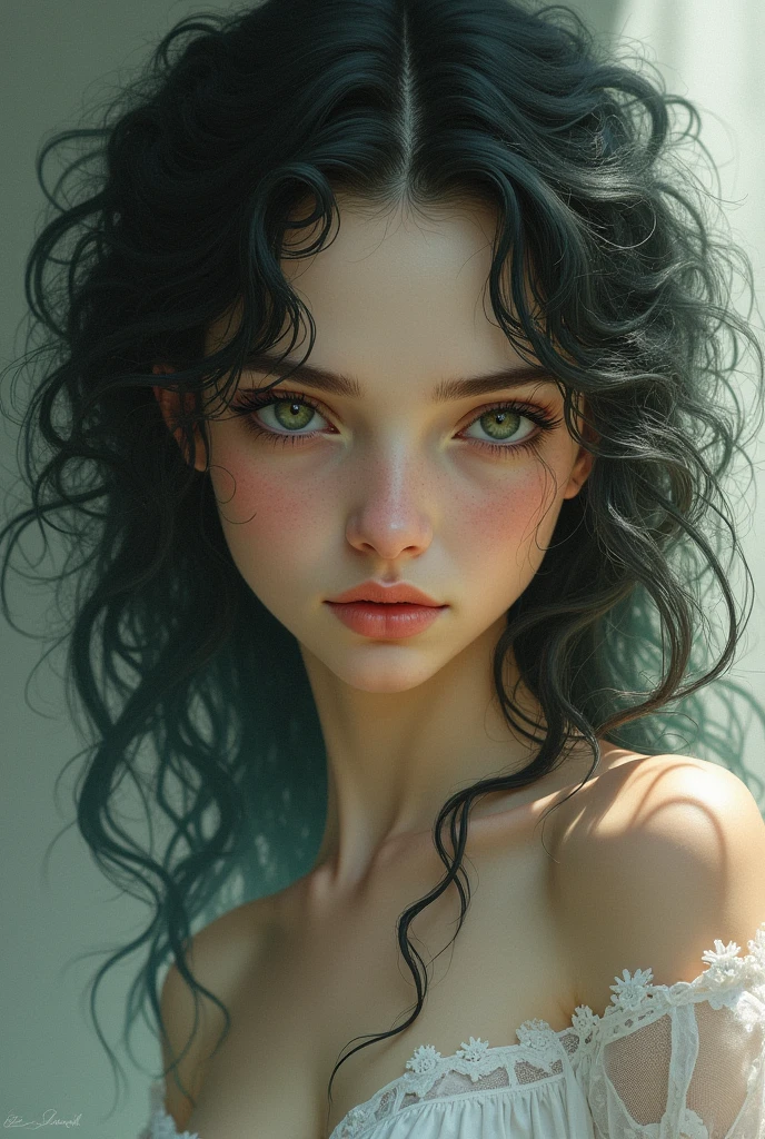 Generate me a drawing of a girl in her teens and make her look like medusa with normal hair