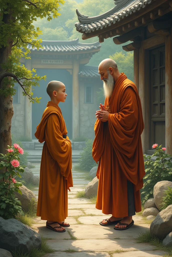 Young monk asking his master
