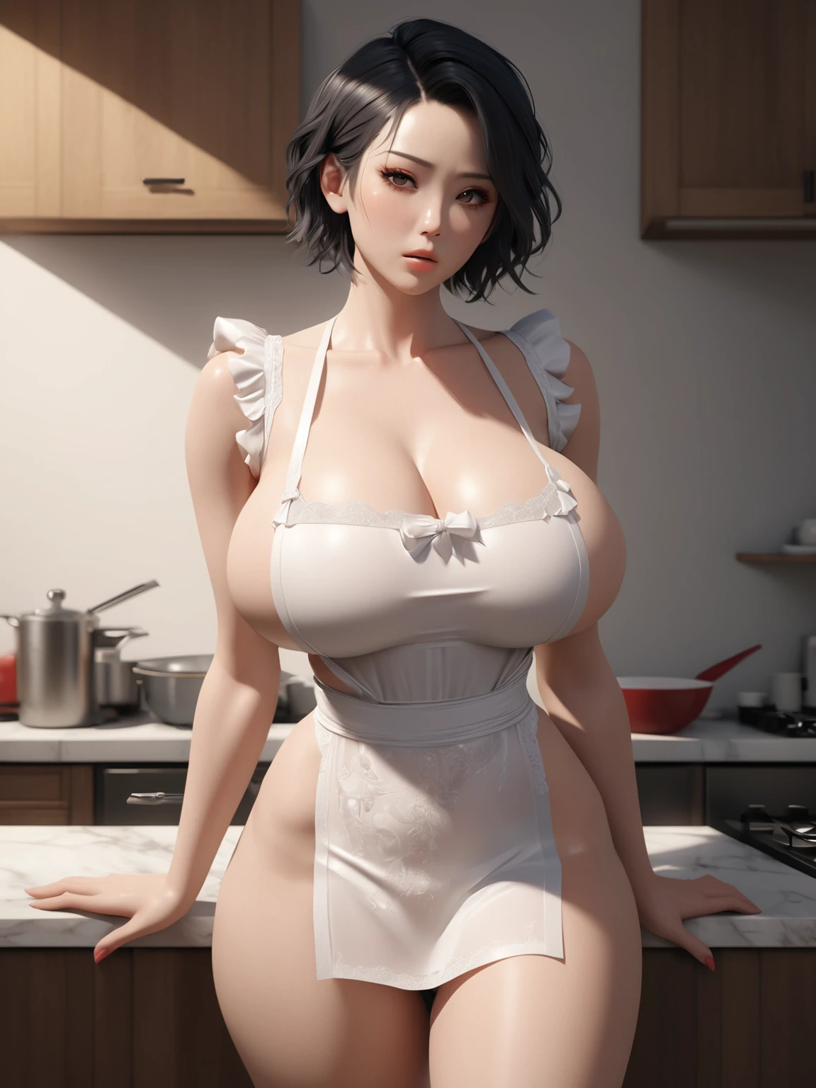 sexy woman in a white lingerie posing in a kitchen, realistic anime 3 d style, seductive anime girl, beautiful alluring anime woman, 3 d anime realistic, [ 4 k digital art ]!!, photorealistic anime girl render, in the kitchen, japanese goddess, hyper realistic anime, realistic anime artstyle, extremely detailed artgerm, 8k high quality detailed art