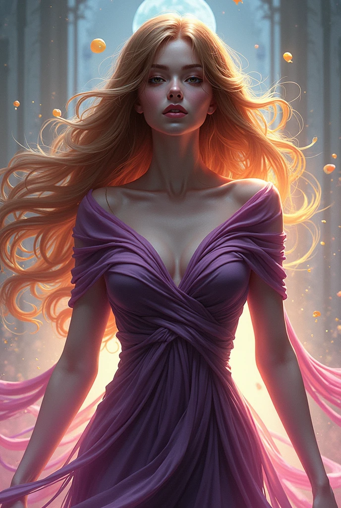 give this character a goddess like cloth surrounding its body and remain the kind of drawing it is now