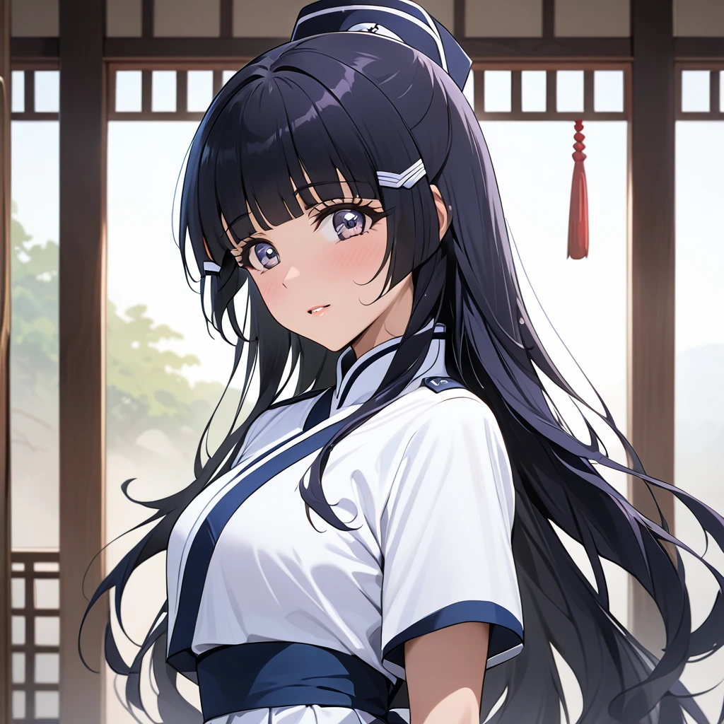 ((Highest quality)), ((masterpiece)), (detailed), (Perfect Face)、The woman is Reika Aoki with semi-long hair、The woman is a member of the North Korean Pleasure Squad and is wearing a traditional Korean dress.