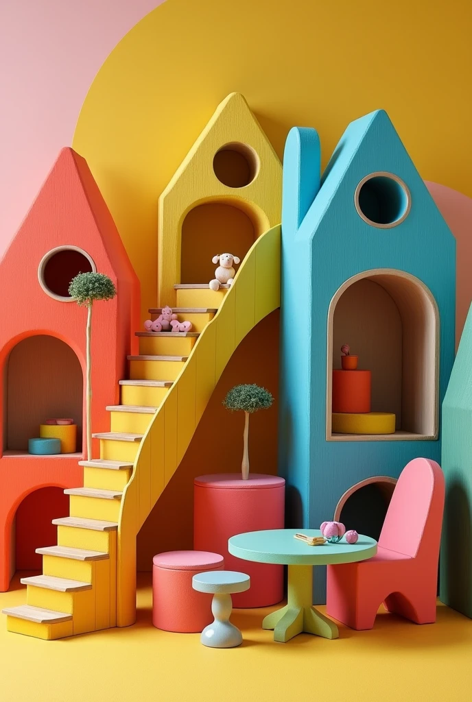 Creative coloured wood furniture for children