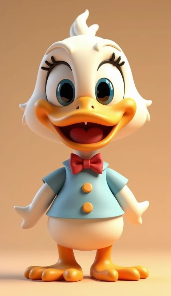 Perfect centering, Looking at the camera, a close up of a cartoon duck wearing a shirt with bowtie and a skirt, full body, happy, 3 d animation demo reel, 3d animation, 3 d animation, 3 d animated movie, 3d animated, 3 d animated, tv commercial, clay animation, cgi animation, cute! c4d, cute 3 d render, pixar 3 d animation style, 4 k, 3 d cartoon