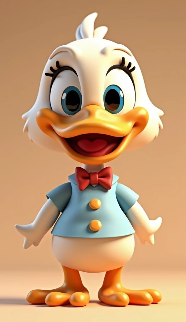 Perfect centering, Looking at the camera, a close up of a cartoon duck wearing a shirt with bowtie and a skirt, full body, happy, 3 d animation demo reel, 3d animation, 3 d animation, 3 d animated movie, 3d animated, 3 d animated, tv commercial, clay animation, cgi animation, cute! c4d, cute 3 d render, pixar 3 d animation style, 4 k, 3 d cartoon