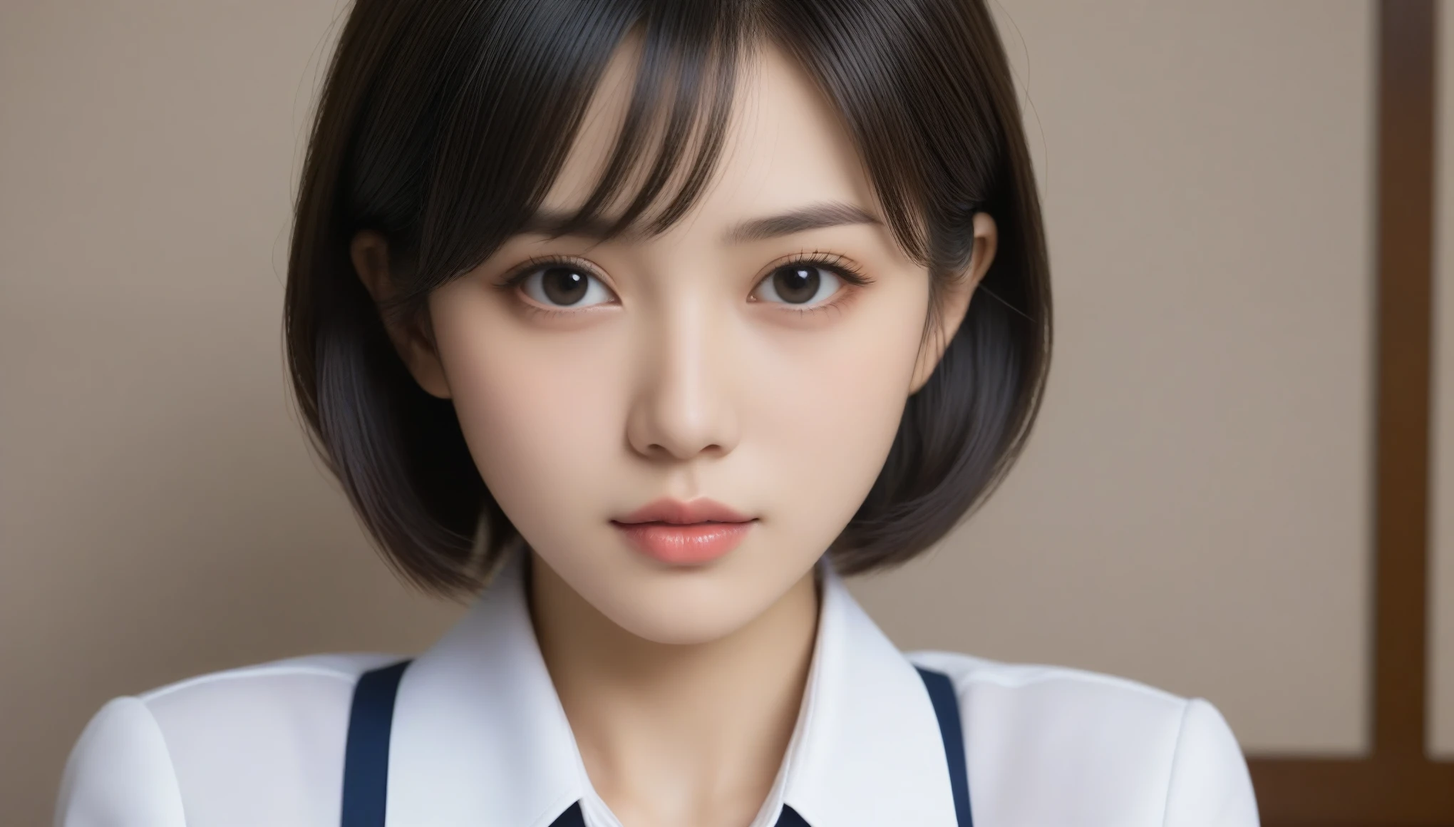 8k, Ultra-high resolution, Highest quality, masterpiece, 三分割法によるphotograph,Surreal, photograph, 1 , (:1.3), cute, cute顔, 細部までBeautiful Eyes, 細かくdetailedに,masterpiece,One Girl:1.2,Japanese women,Secretary,upper body,glaring,Black short hair,Feathered hair,from side,(White collared shirt:1.3),Dark blue blazer,Reception room,white collar,(Beautiful attention to detail),Subtle details, detailedな顔,anger,Attractive eyes,(ポートレートphotograph:1.4),(Photorealistic images:1.4),Fantasy art,(Beautiful Face:1.4),美しくAttractive eyes、Beautiful Eyes,Silver residue,(Tight waist:1.4)、(Beautiful with perfect body proportions:1.4),Pink Lips,profile,(((Ideal body type))),A-cup small breasts :2,、Portraiture:2、Perfect Anatomy、鮮明なdetailed、detailed,Fashion magazine cover,Thin lips,完璧でBeautiful Face ,完璧でcute顔, Skin with attention to detail, Perfect limbs、Narrow waist,Surreal,Light and shadow,spotlight
