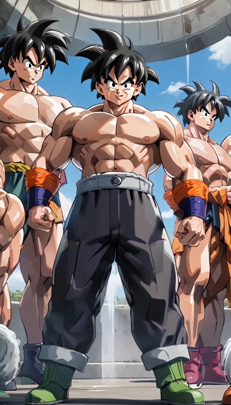 Highest quality,8k,Intricate details,Detailed,Goten,Little,Huge erect penis,Huge muscles,Ejaculate,Orgy