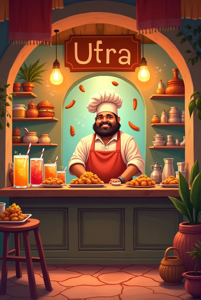 Cold drinks and fried shop cute indian chef
Fat girl logo name is UTRA logo name
is UTRA