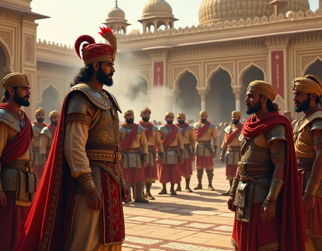 The rajput king come in the her palace , and the king talk her rajput warrior's