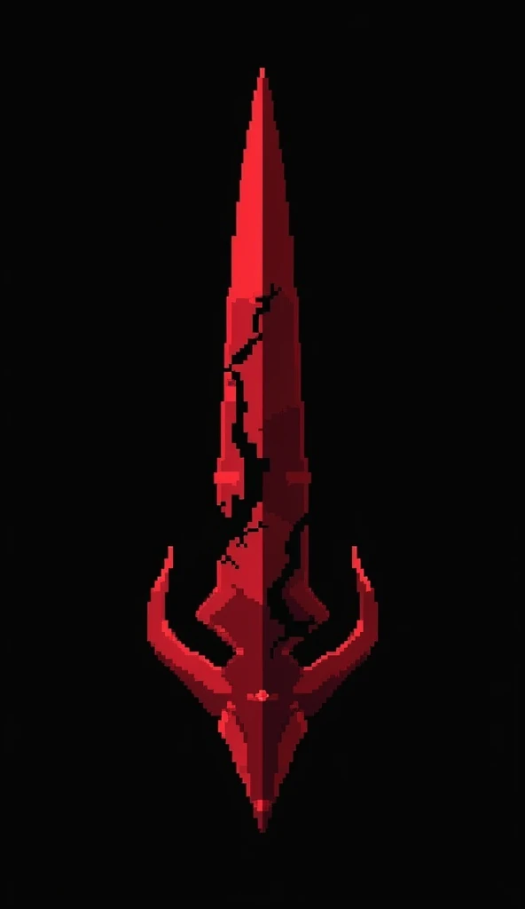 A sword projectile in the style of a pixel drawing, made of a solid blood crystal in which vessels of black void are present