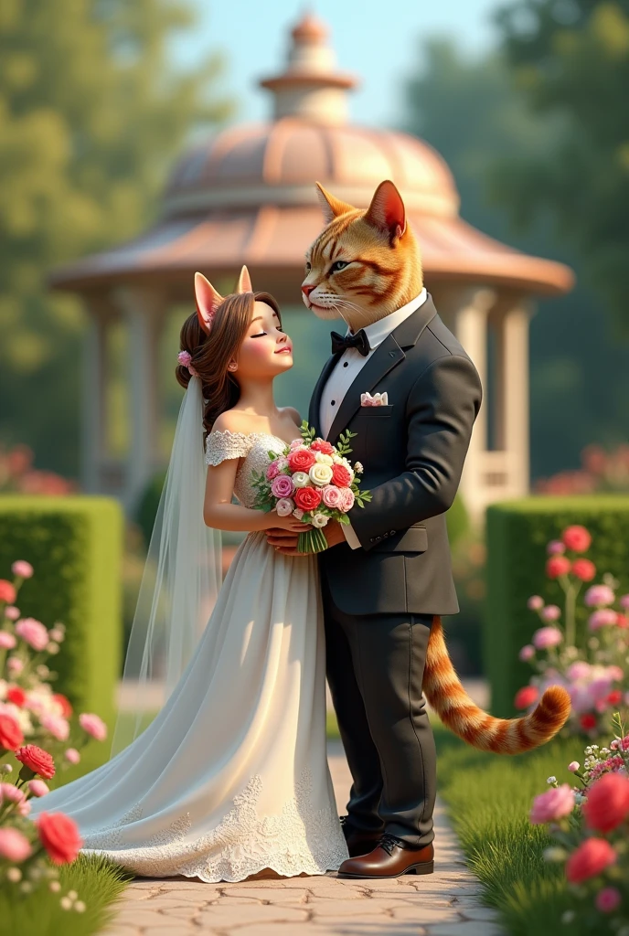 A human gir and a bodybuilder cat get married 
