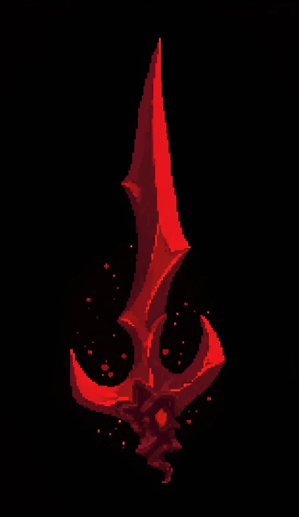 A sword projectile in the style of a clear pixel art, made of solid blood-colored crystal with vessels of black void