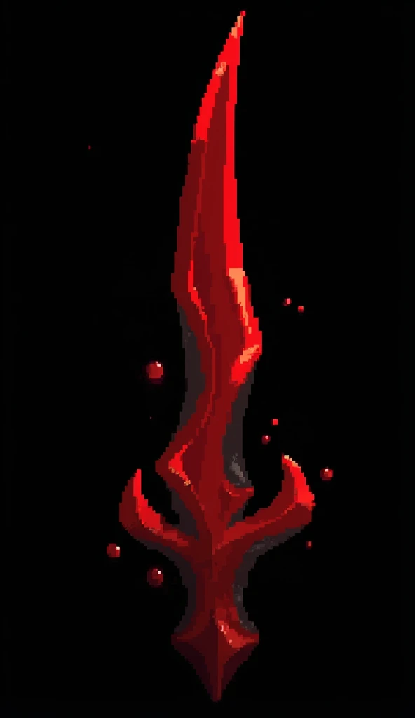 A sword projectile in the style of a clear pixel art, made of solid blood-colored crystal with vessels of black void
