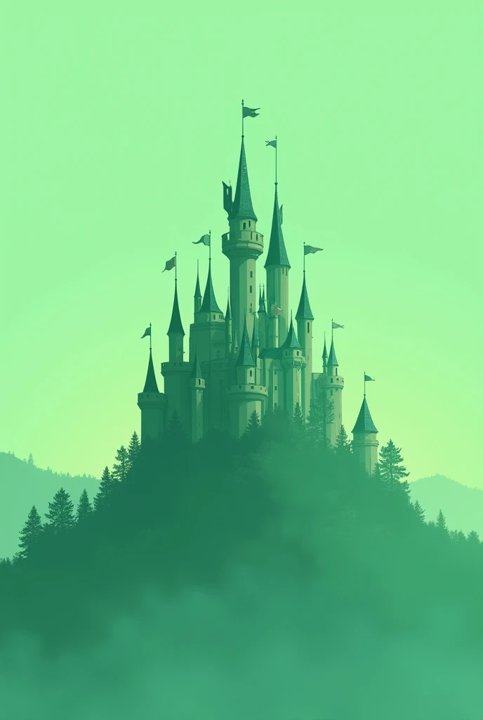 Anime style castle logo that is just the castle and nothing but green
