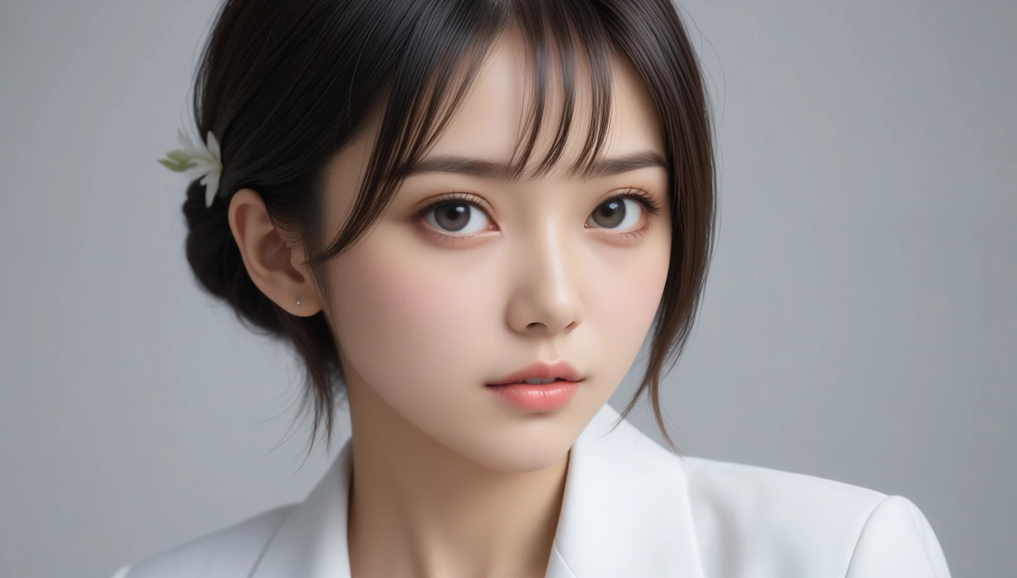 8k, Ultra-high resolution, Highest quality, masterpiece, 三分割法によるphotograph,Surreal, photograph, 1 , (:1.3), cute, cute顔, 細部までBeautiful Eyes, 細かくdetailedに,masterpiece,One Girl:1.2,Japanese women,Secretary,upper body,glaring,Black short hair,Feathered hair,from side,(White collared shirt:1.3),Dark blue blazer,Reception room,white collar,(Beautiful attention to detail),Subtle details, detailedな顔,anger,Attractive eyes,(ポートレートphotograph:1.4),(Photorealistic images:1.4),Fantasy art,(Beautiful Face:1.4),美しくAttractive eyes、Beautiful Eyes,Silver residue,(Tight waist:1.4)、(Beautiful with perfect body proportions:1.4),Pink Lips,profile,(((Ideal body type))),A-cup small breasts :2,、Portraiture:2、Perfect Anatomy、鮮明なdetailed、detailed,Fashion magazine cover,Thin lips,完璧でBeautiful Face ,完璧でcute顔, Skin with attention to detail, Perfect limbs、Narrow waist,Surreal,Light and shadow,spotlight