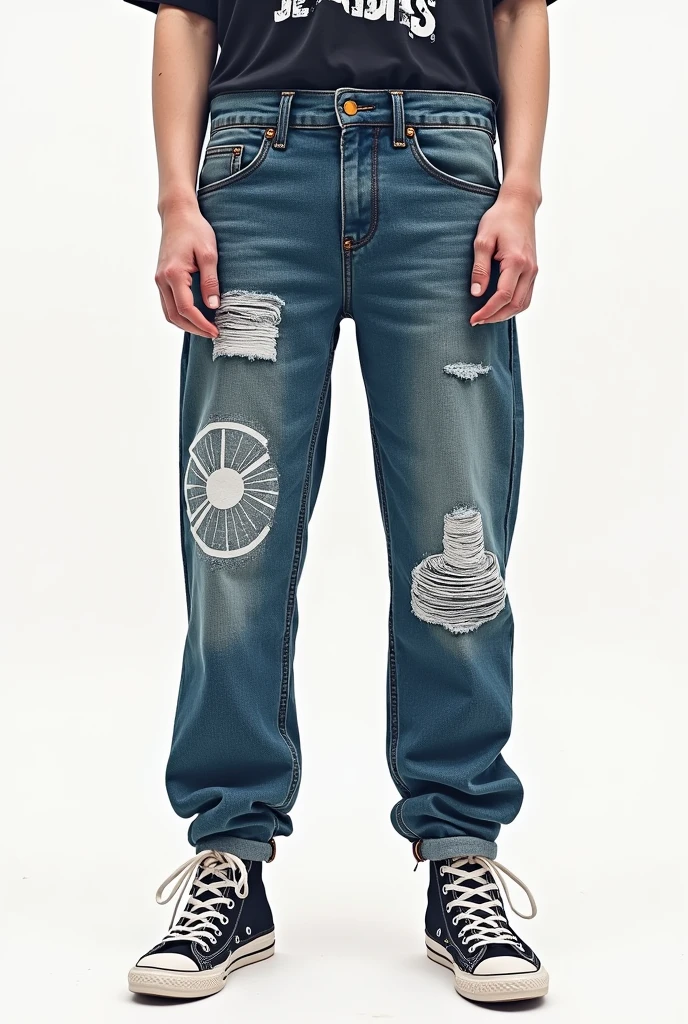 Create unique designs to be printed on denim jeans for a street wear fashion brand , designs should be minimal so that it appeals to people from age 18 years to 35 years, anime inspired