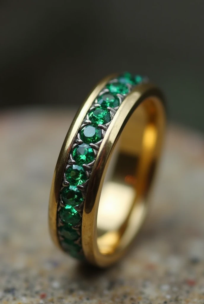 thin gold stainless steel ring with green stones