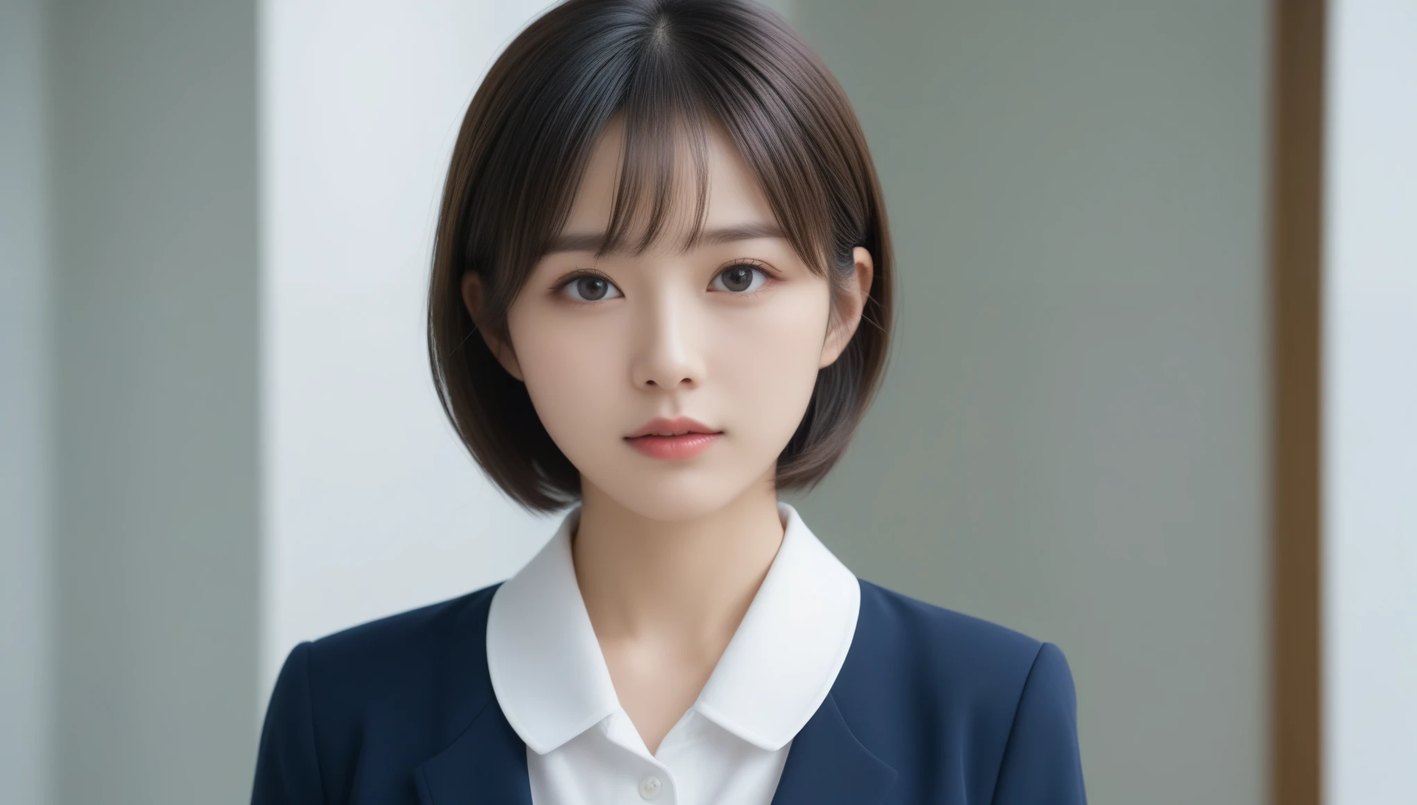 8k, Ultra-high resolution, Highest quality, masterpiece, 三分割法によるphotograph,Surreal, photograph, 1 , (:1.3), cute, cute顔, 細部までBeautiful Eyes, 細かくdetailedに,masterpiece,One Girl:1.2,Japanese women,Secretary,upper body,glaring,Black short hair,Feathered hair,from side,(White collared shirt:1.3),Dark blue blazer,Reception room,white collar,(Beautiful attention to detail),Subtle details, detailedな顔,anger,Attractive eyes,(ポートレートphotograph:1.4),(Photorealistic images:1.4),Fantasy art,(Beautiful Face:1.4),美しくAttractive eyes、Beautiful Eyes,Silver residue,(Tight waist:1.4)、(Beautiful with perfect body proportions:1.4),Pink Lips,profile,(((Ideal body type))),A-cup small breasts :2,、Portraiture:2、Perfect Anatomy、鮮明なdetailed、detailed,Fashion magazine cover,Thin lips,完璧でBeautiful Face ,完璧でcute顔, Skin with attention to detail, Perfect limbs、Narrow waist,Surreal,Light and shadow,spotlight
