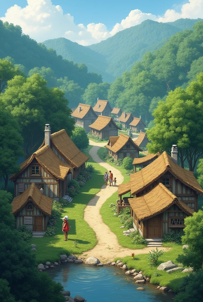Remote Village** Featuring a quiet and simple village atmosphere, with traditional houses and natural scenery around.