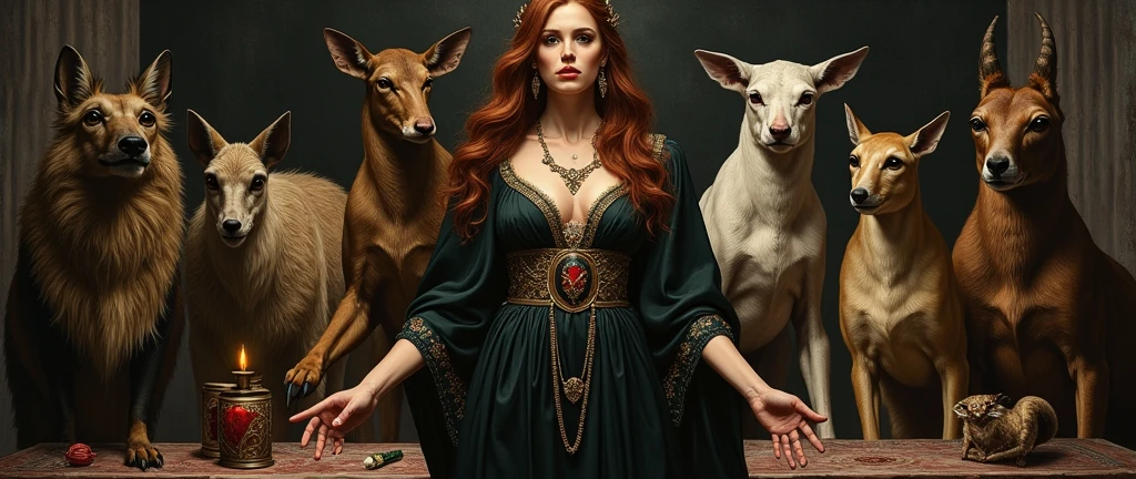 caravaggio painting; circe witch; caravaggio painting; madeline miller; with her animals;