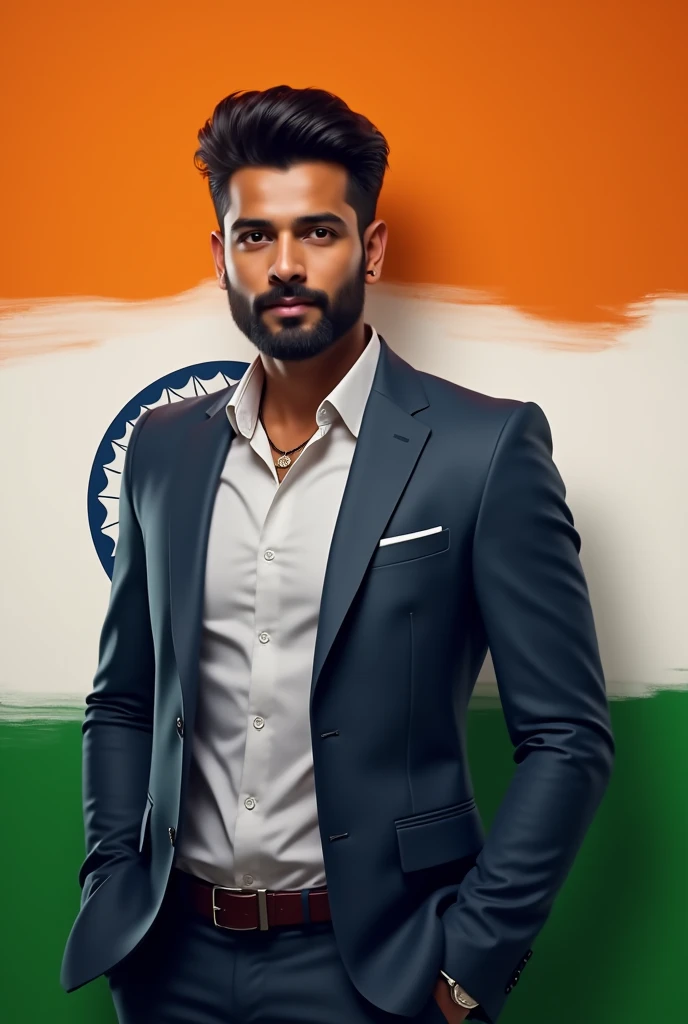 Indian 2 professional boy Beard and hairstyle standing position. Background indian  flag colour 