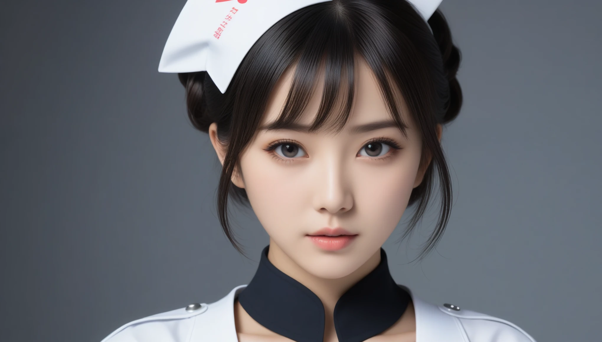 8k, Ultra-high resolution, Highest quality, masterpiece, 三分割法によるphotograph,Surreal, photograph, 1 , (:1.3), cute, cute顔, 細部までBeautiful Eyes, 細かくdetailedに,masterpiece,One Girl:1.2,Japanese women,nurse,upper body,glaring,Black short hair,half updo,ID photo,(Futuristic nurse uniform:1.3),cyber punk,Medical Treatment Room,white collar,(Beautiful attention to detail),Subtle details, detailedな顔,anger,Attractive eyes,(ポートレートphotograph:1.4),(Photorealistic images:1.4),Fantasy art,(Beautiful Face:1.4),美しくAttractive eyes、Beautiful Eyes,Silver residue,(Tight waist:1.4)、(Beautiful with perfect body proportions:1.4),Pink Lips,profile,(((Ideal body type))),A-cup small breasts :2,、Portraiture:2、Perfect Anatomy、鮮明なdetailed、detailed,Fashion magazine cover,Thin lips,完璧でBeautiful Face ,完璧でcute顔, Skin with attention to detail, Perfect limbs、Narrow waist,Surreal,Light and shadow,spotlight