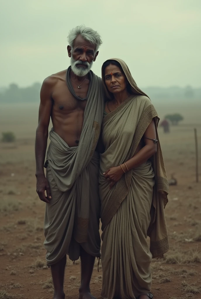 a sad indian men with his wife because they dont have enough grains to survive