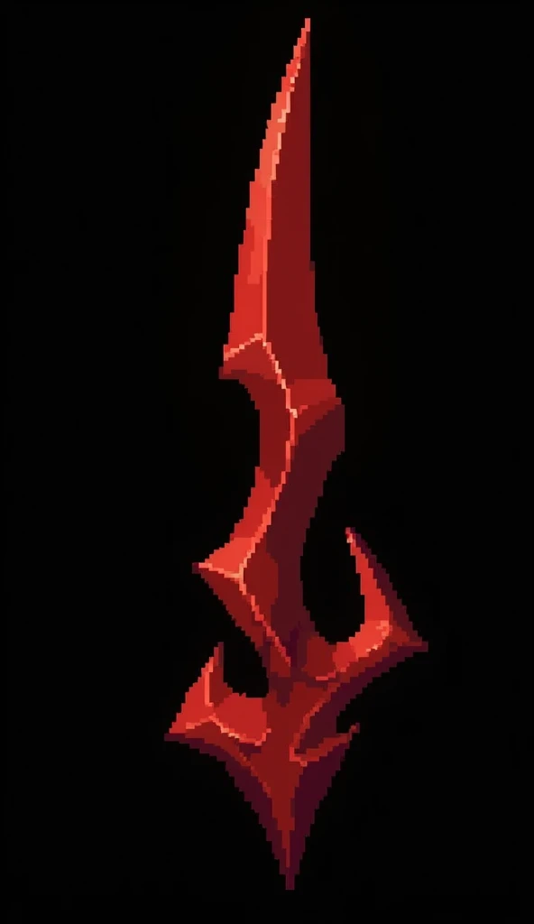 A sword projectile in the style of a clear pixel art, made of solid blood-colored crystal with vessels of black void