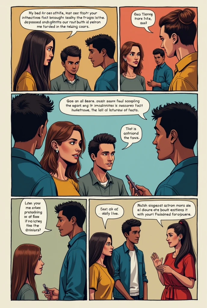 Create 4-6 part of comics about fact and opnion. the story should show positive and negative effect of knowing and understanding between facts and opinions