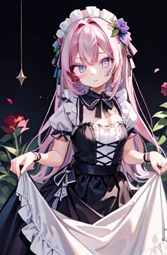 (((Highest quality))), ((Very detailed)), ((figure)), ((Disheveled Hair)), ((Frills)), (1 girl), (alone),
evaluation:Safety,
maid,
Black Dress,
maid服,
Sling,
Bush,
age Girls,
Displaying the viewer,
Lock,
Lifted it himself,
evaluation:Safetyty,
Black Flower,
Black Rose,
Blue Flower,
Blue rose,
Camellia,
Command spells,
dress flower,
Floral decoration,
Tattoos all over the body,
petal,
Pink Flower,
Pink Roses,
Purple Flower,
Purple Rose,
rose petal,
Red spider lily,
Squiggly lines,
Tulips,
vase,
White flower,
White Rose,
Yellow Flower,
Yellow roses,