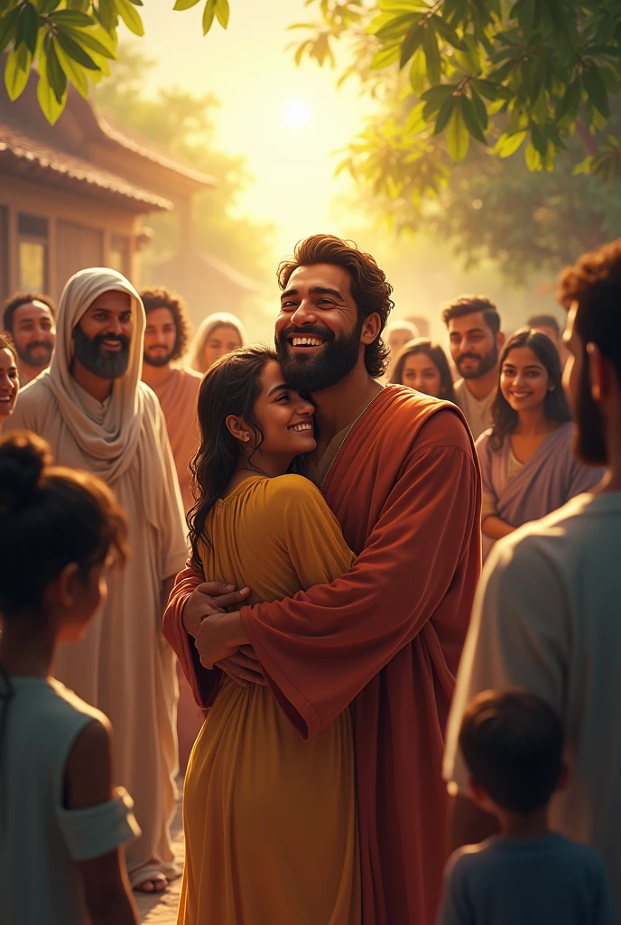 Harun After Returning to Life** Depicting a happy and healthy Harun, interacting with his family and villagers, while reminding them to be grateful and appreciate life. Hopefully these pictures can help to visualize the story.