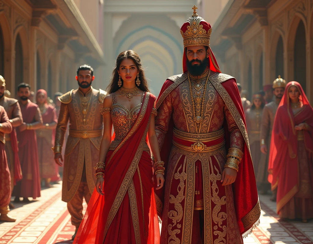 The rajput king come in the her palace , and wedding her rajput son and princes , the female rajput warrior marriage