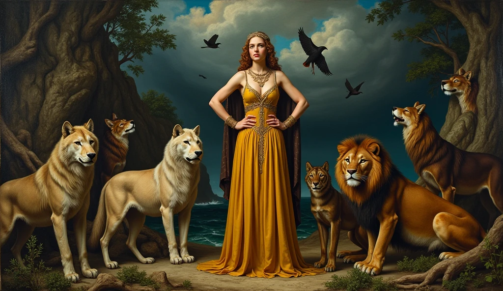 caravaggio painting; Circe witch; caravaggio painting; madeline miller; with her animals; island of Circe; Godess; realism