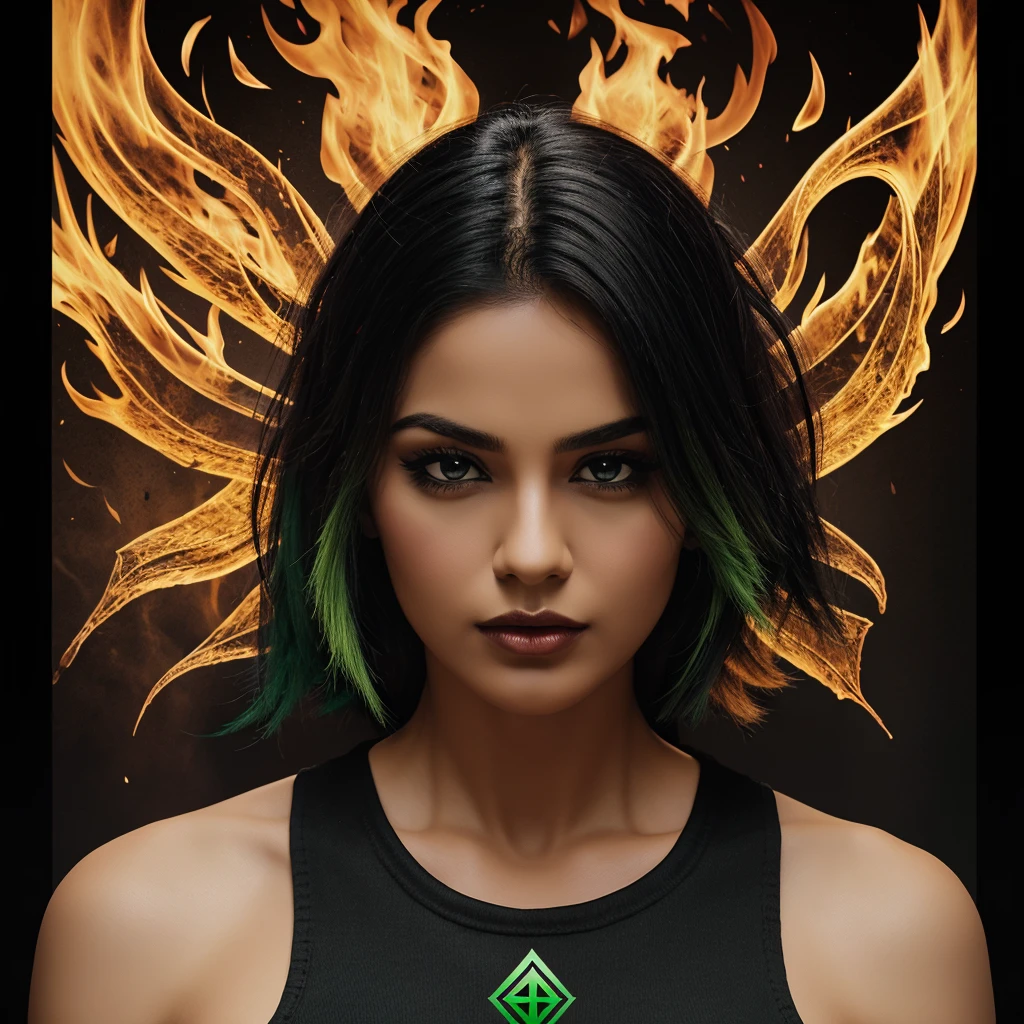 Creat N A logo 
Background black
Front colours black 
Logo border green fire
