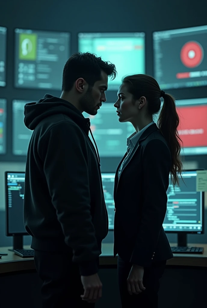 Male hacker next to a woman