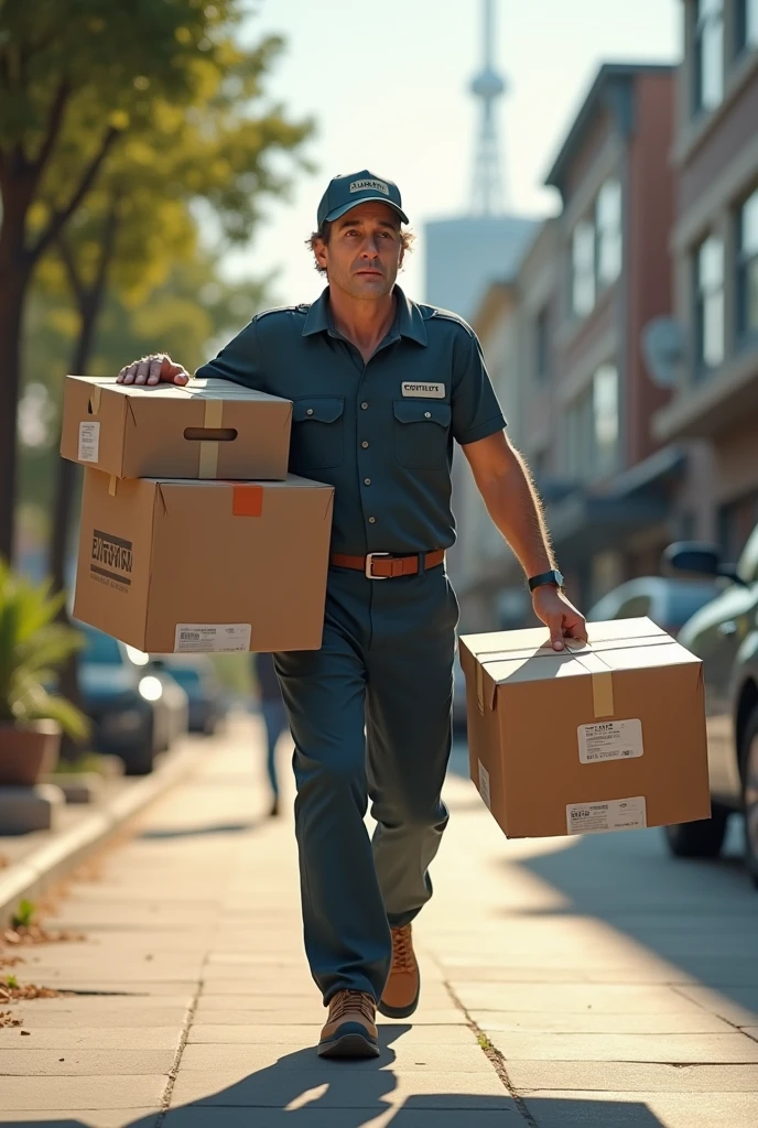 Van, person, picking up boxes, delivering, delivery’s, uniform
