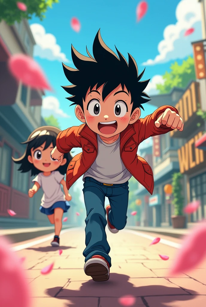 Anime boy chasing girl