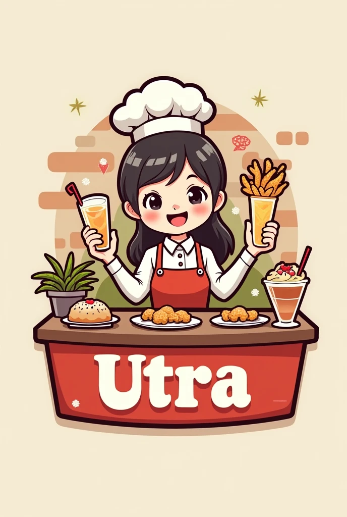 Cold drinks and fried shop cute chef Girl logo name is UTRA