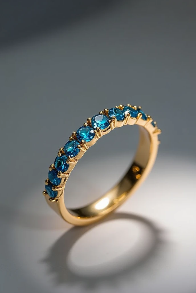 thin gold stainless steel ring with blue stones